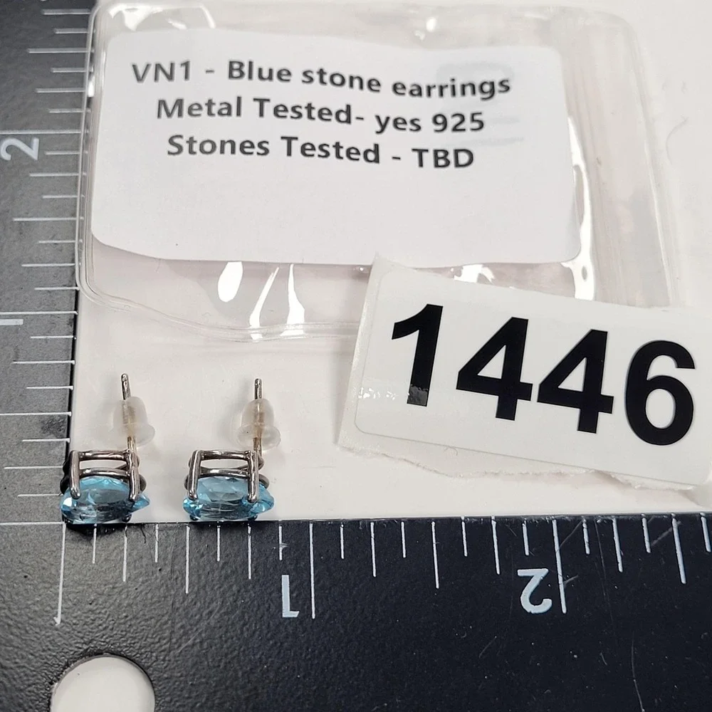 925 Sterling Blue Spinel Stud Earrings Pear Cut Light‎ Blue 9mm